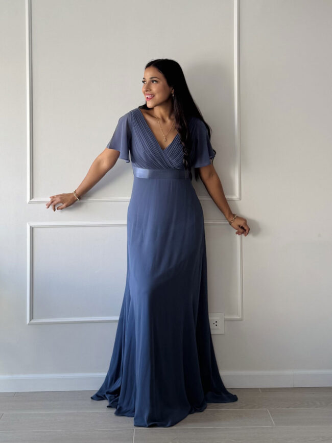 Vestido elegante Luciana azul acero - Imagen 5