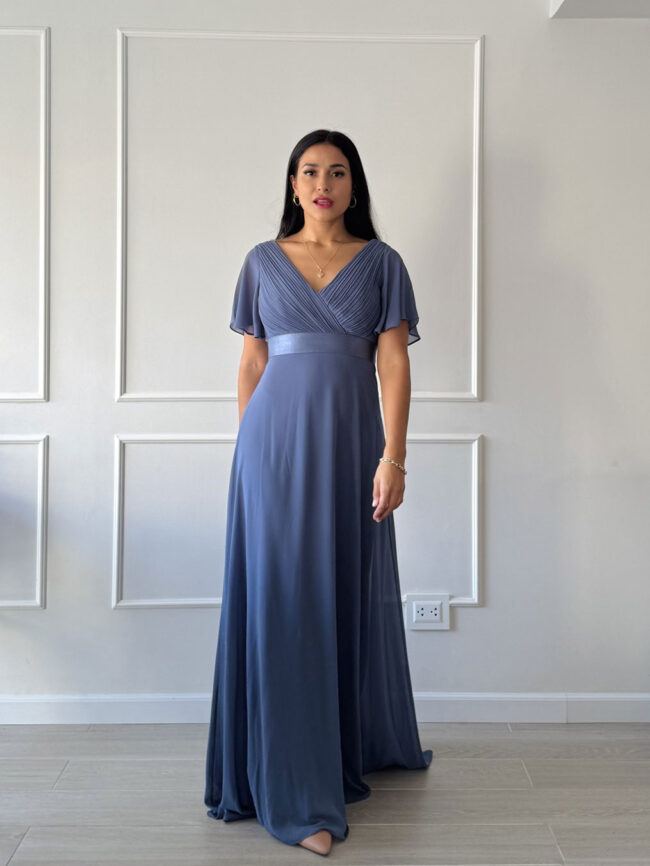 Vestido elegante Luciana azul acero - Imagen 3