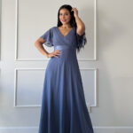 Vestido elegante Luciana azul acero
