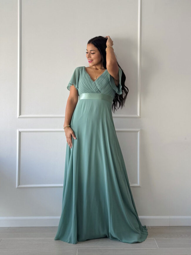 Vestido-elegante-pecho-cruzado-verde-3 Vestido elegante Luciana verde - Imagen 1