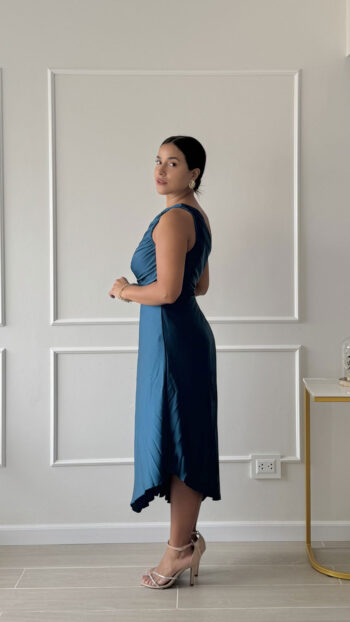 Vestido plisado Serena turquesa oscuro - Imagen 4