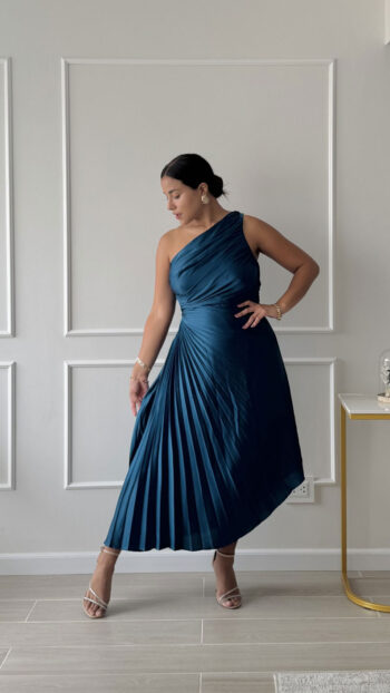 Vestido plisado Serena turquesa oscuro - Imagen 3