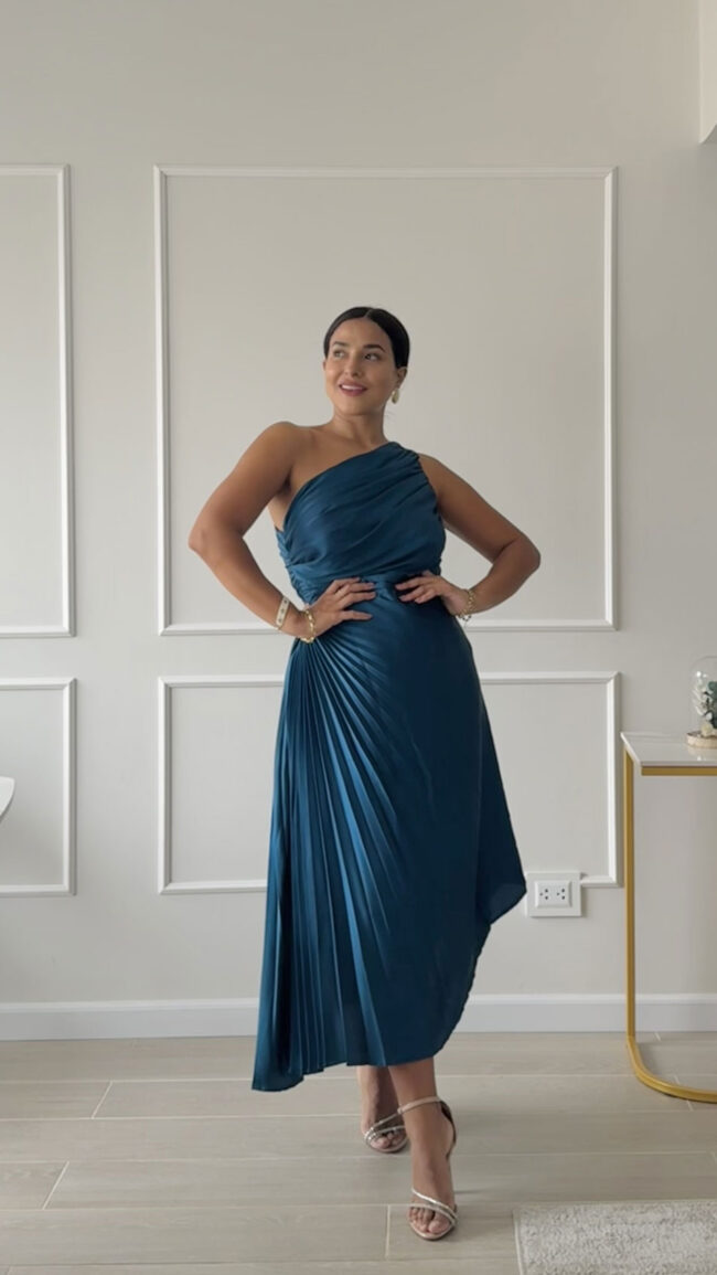 Vestido plisado Serena turquesa oscuro - Imagen 2