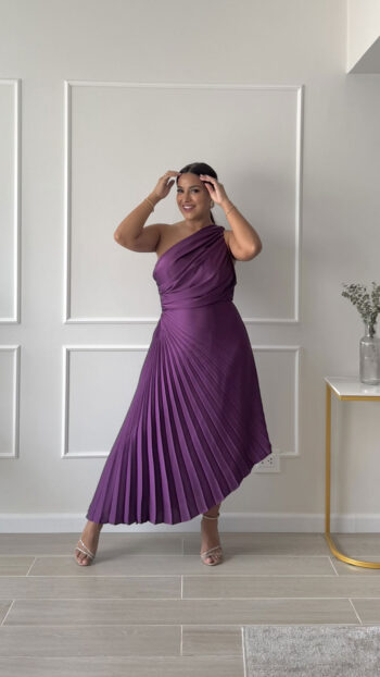 Vestido plisado Serena morado - Imagen 6