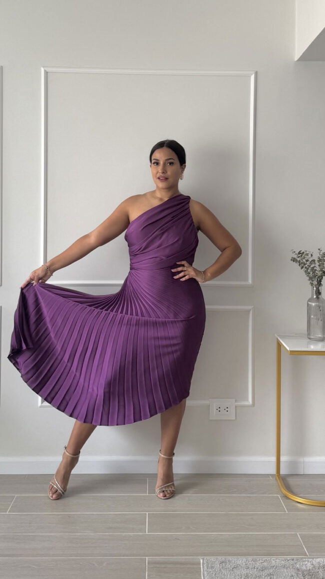 Vestido plisado Serena morado - Imagen 5