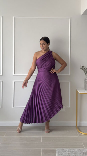 Vestido plisado Serena morado - Imagen 4