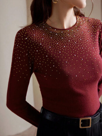 Jersey elegante con adorno de cristales - Borgoña - Imagen 4