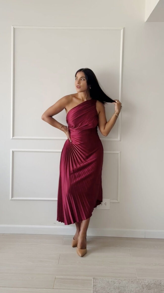 Vestido plisado Serena borgoña - Imagen 6