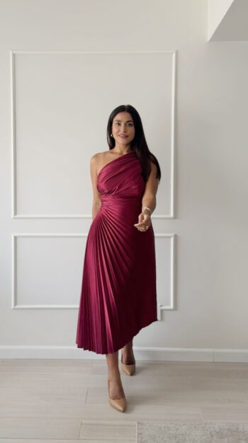 Vestido plisado Serena borgoña - Imagen 3