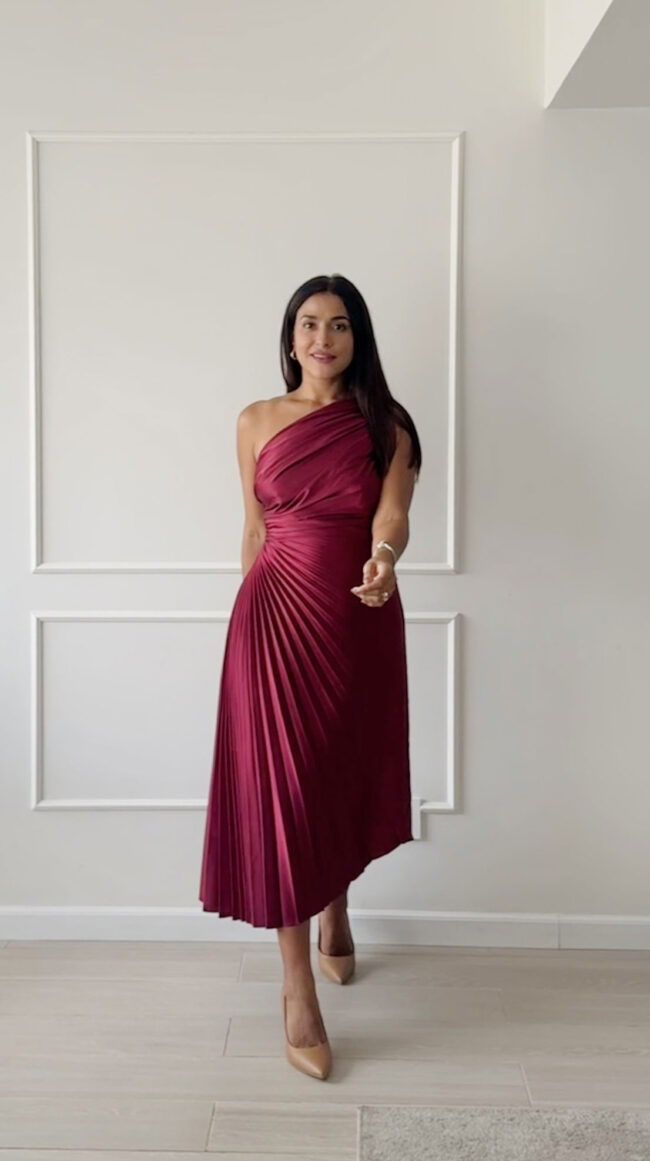 Vestido plisado Serena borgoña - Imagen 3