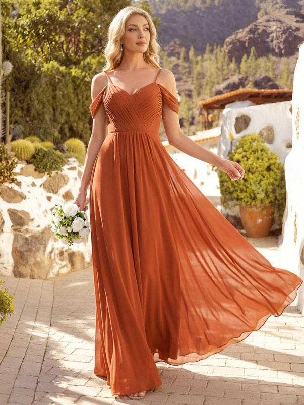 Vestido-elegante-ocre-3 Vestido elegante Antonella Naranja - Imagen 1