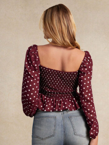 Top polka escote corazon burdeos - Imagen 3