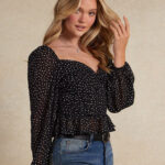 Top polka escote corazon negro